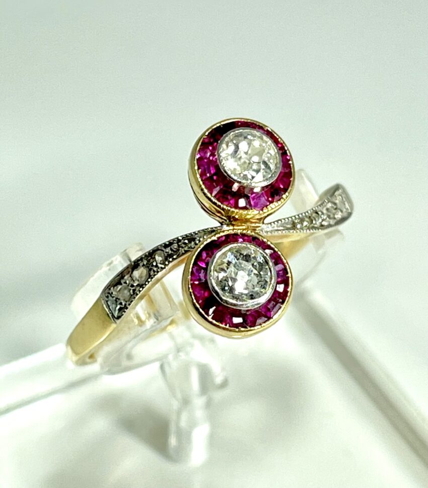 Bague Toi et Moi diamants et rubis – Image 2