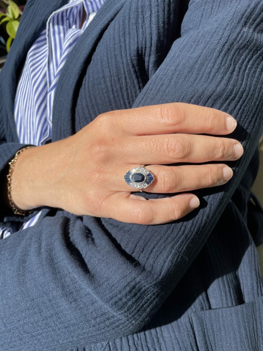 Bague Art Déco saphirs et diamants – Image 4
