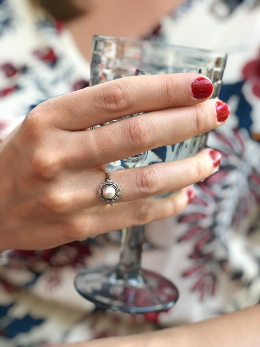 VENDUE. BAGUE PERLE ET DIAMANTS