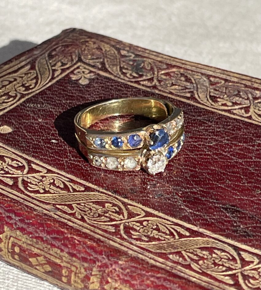 Bague deux anneaux, saphirs et diamants – Image 3