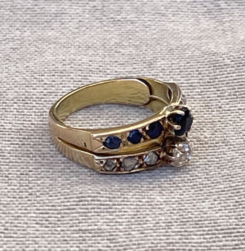 Bague deux anneaux, saphirs et diamants – Image 6