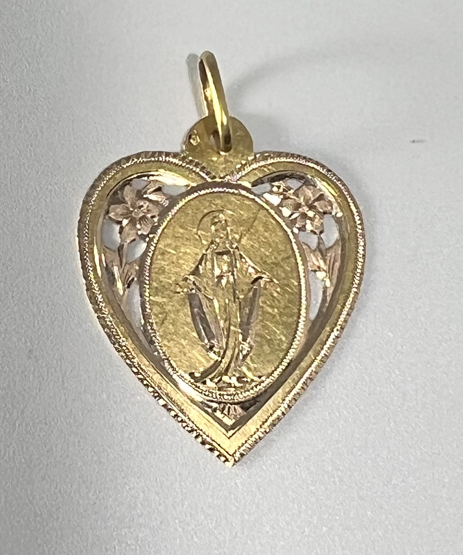 Médaille XIXe, cœur gravé de la Vierge – Image 3