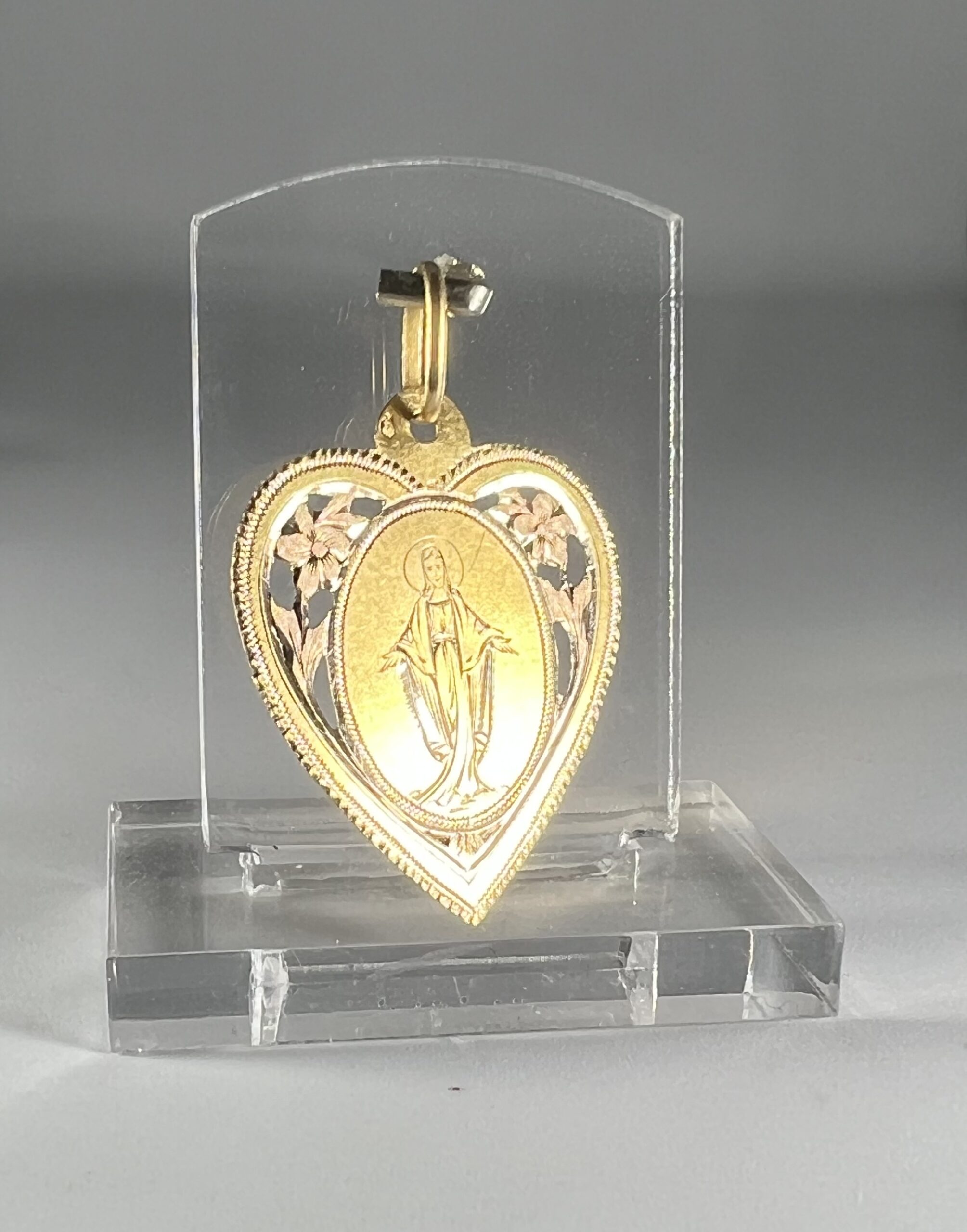 Médaille XIXe, cœur gravé de la Vierge – Image 2